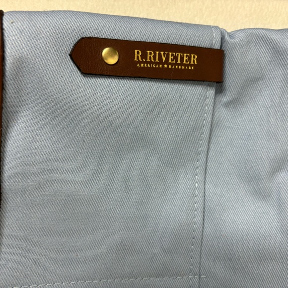 R. Riveter Otto Signature Light Blue Canvas Brown Leather Satchel w/ S. Case NWT - Picture 3 of 8